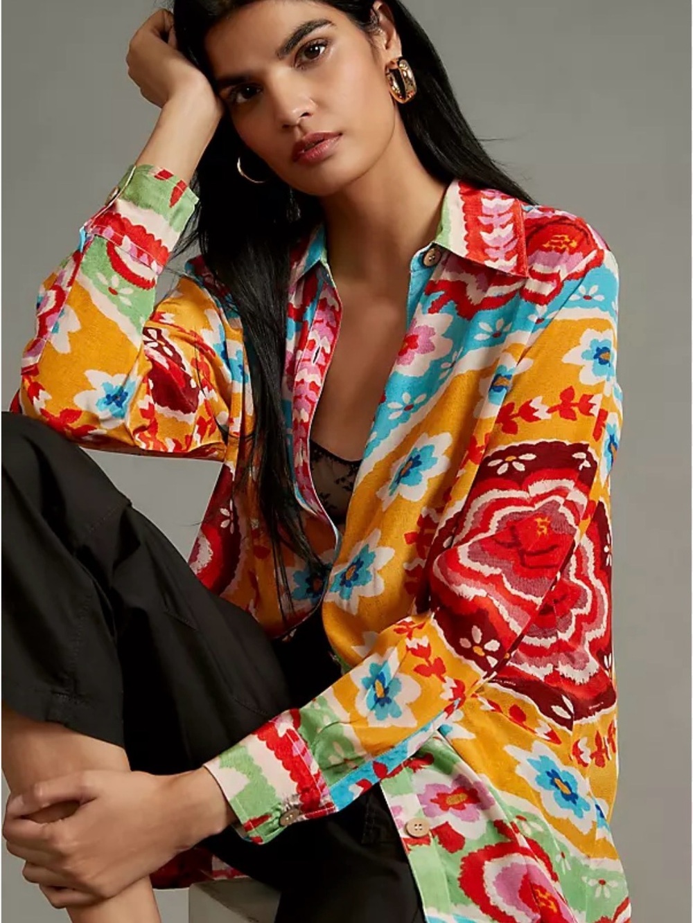 FARM Rio by Anthropology Multicolor Floral-Print Button Down Shirt